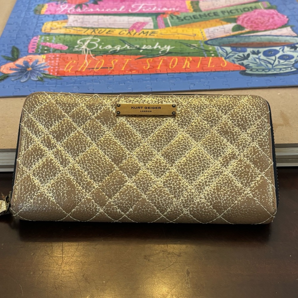 Kurt Geiger Metallic Gold Quilted Zip Wallet